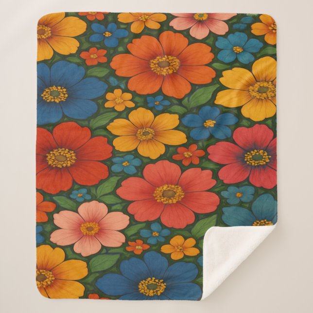 Cobertor Sherpa Padrão De Flor Selvagem Brilhante (Frente)
