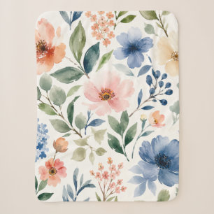 Cobertor Sherpa Padrão de Flor Silvestre Aquarela Botânica Moderna