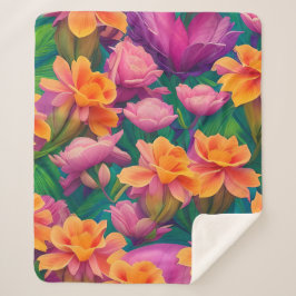 Cobertor Sherpa Padrão de Flor Tropical do Havaí