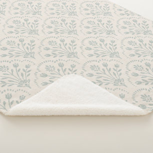 Cobertor Sherpa Padrão de Floral Scallop Suave Sage Verde Amaciado