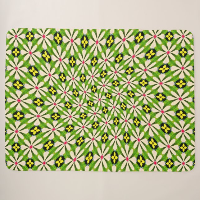 Cobertor Sherpa Padrão de Flores Estéticas (Frente (Horizontal))