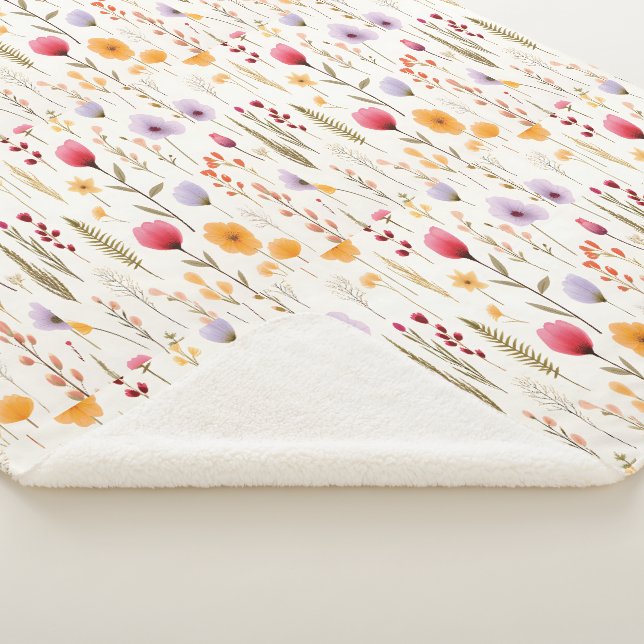 Cobertor Sherpa Padrão de Flores Silvestres Botânicas (3/4)