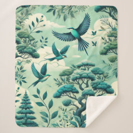 Cobertor Sherpa Padrão de Floresta Verde e Aves