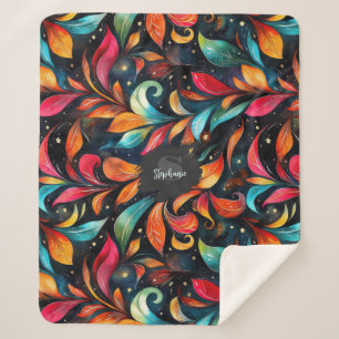 Cobertor Sherpa Padrão de Folgas Coloridas - Fundo Preto
