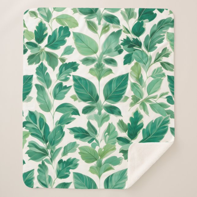 Cobertor Sherpa Padrão de Folhagem Verde Lush (Frente)