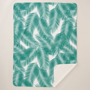 Cobertor Sherpa Padrão de Folhas Tropicais Verdes