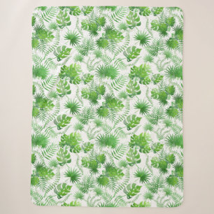 Cobertor Sherpa Padrão de folhas verdes 3D 01A branco BG