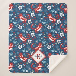 Cobertor Sherpa Padrão de Gato de Gato Bastante Monograma Sherpa 