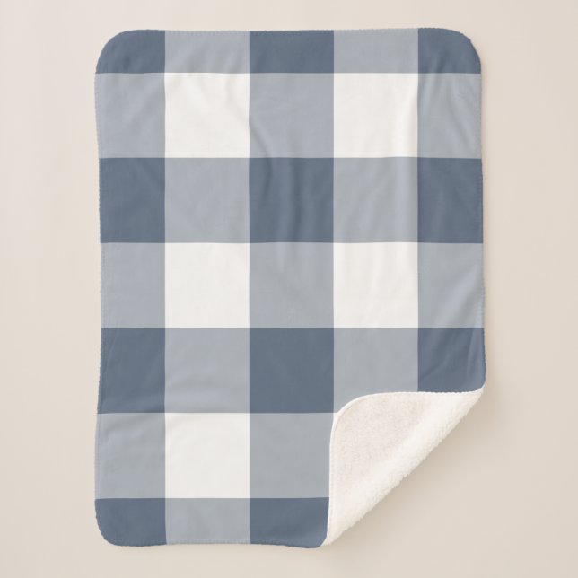 Cobertor Sherpa Padrão de Gingham Azul Escuro (Frente)