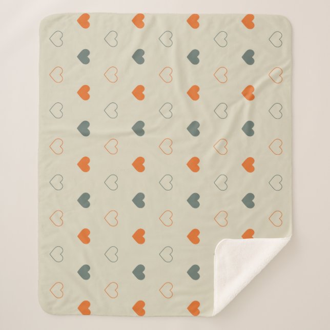 Cobertor Sherpa Padrão de Grade de Coração Laranja e Verde (Frente)