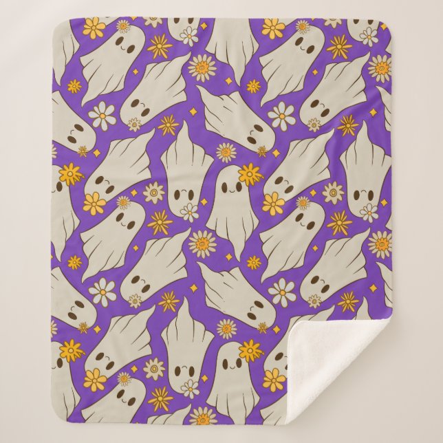 Cobertor Sherpa Padrão de Halloween para Fantasmas Bonitos (Frente)