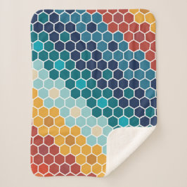 Cobertor Sherpa Padrão de Hexágono do Mosaico Floral Colorido