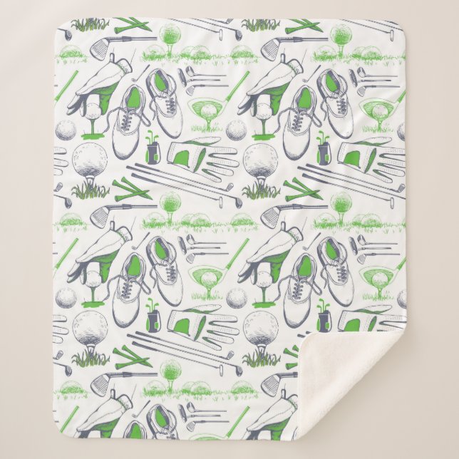 Cobertor Sherpa Padrão de ícones de golfe verde (Frente)