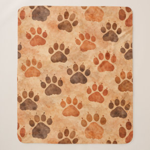 Cobertor Sherpa Padrão de Impressão de Pata em Aquarela Rústica (1