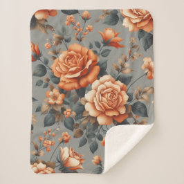 Cobertor Sherpa Padrão de Jardim de Rosa de Vintage