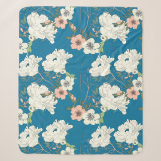 Cobertor Sherpa Padrão de Jardim Floral Branco