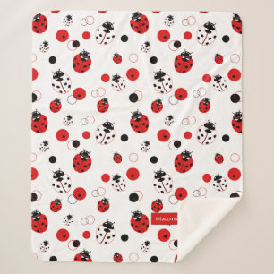 Cobertor Sherpa Padrão de Ladybug vermelho, preto e branco simples