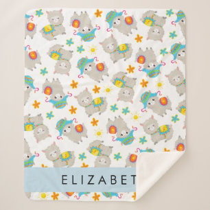 Cobertor Sherpa Padrão De Lhamas, Alpacas, Flores, Seu Nome