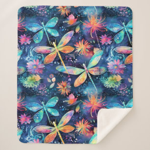 Cobertor Sherpa Padrão de libélulas vibrantes