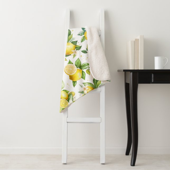 Cobertor Sherpa Padrão de limão, flores de limão, folhas, citrinos (In Situ)
