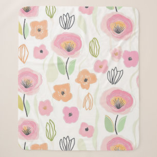 Cobertor Sherpa Padrão de Linha Floral Abstrata Moderna (2)