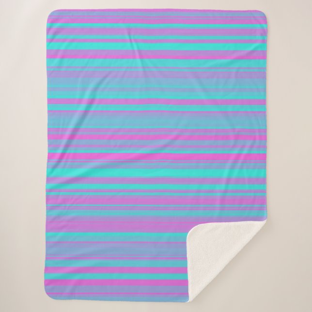 Cobertor Sherpa Padrão de Listras Rosa Roxo Azul (Frente)