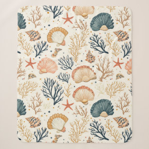 Cobertor Sherpa Padrão de Luxo Costeiro Azul Coral Amarelo-Pêssego
