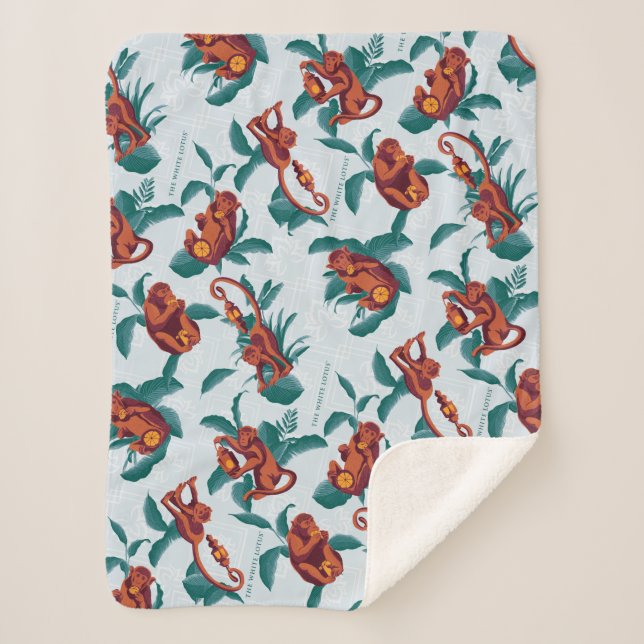 Cobertor Sherpa Padrão de Macacos Reproduzíveis do Lotus Branco (Frente)