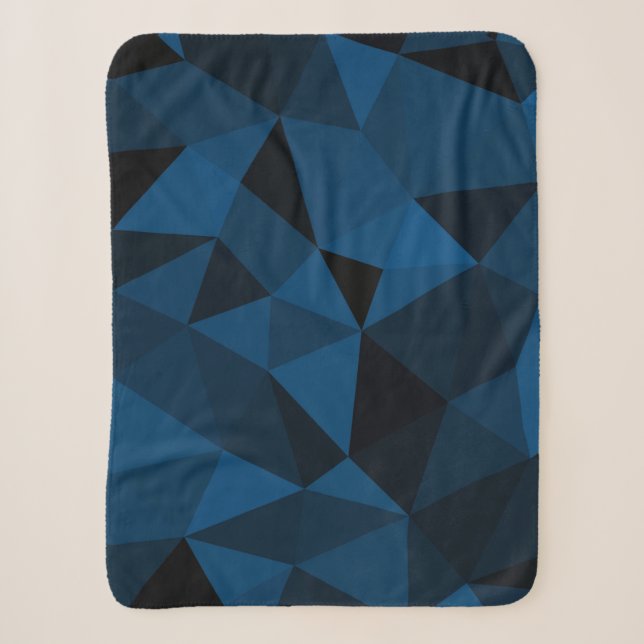 Cobertor Sherpa Padrão de malha geométrica azul escuro e preto (Frente)
