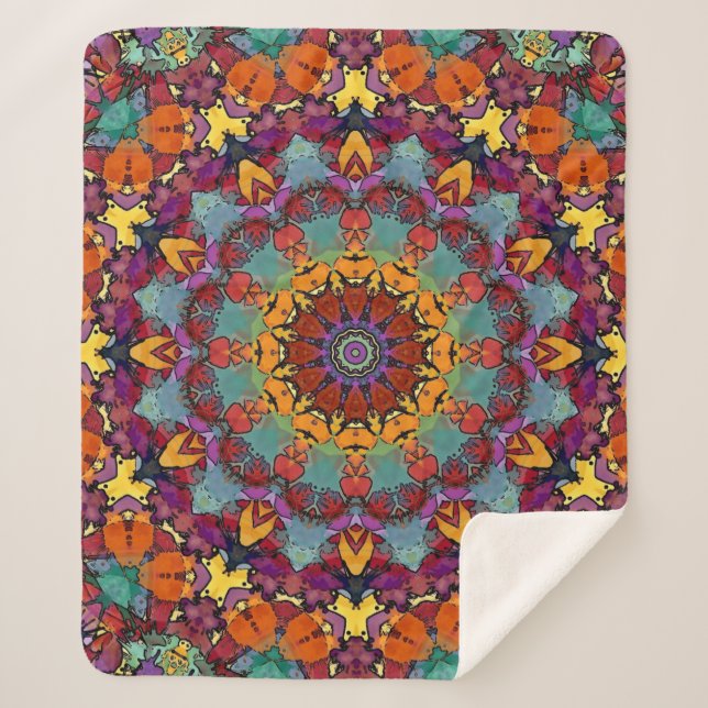 Cobertor Sherpa Padrão de Mandala de Caleidoscópio Fractal-64351 (Frente)