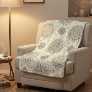 Cobertor Sherpa Padrão de Mandala Dourado Cinza