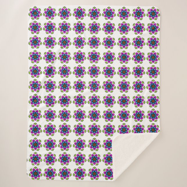 Cobertor Sherpa Padrão de Mandala Floral (Frente)