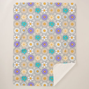 Cobertor Sherpa Padrão de margarida retrô simples.01. CINZA BG