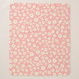 Cobertor Sherpa Padrão de Margaridas Boho Rosa Coral de Primavera