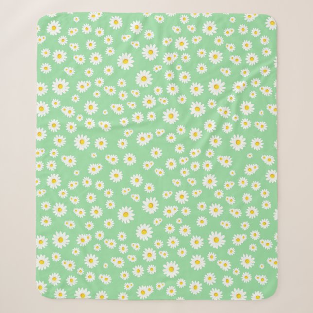 Cobertor Sherpa Padrão de Margaridas Boho Verdes da Primavera (Frente)