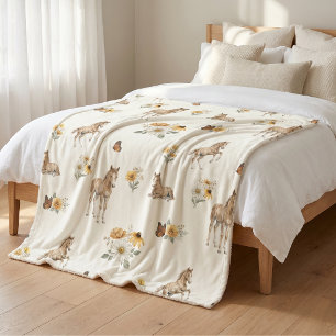 Cobertor Sherpa Padrão de menina boho com flores silvestres, caval
