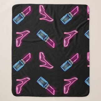 Cobertor Sherpa Padrão de Moda com Ícones de Neon.
