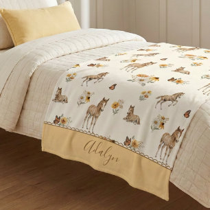 Cobertor Sherpa Padrão de Monograma de Cavalo com Flor Silvestre L