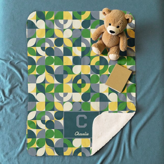 Cobertor Sherpa Padrão de Monograma Geométrico Modern Bauhaus Abst (Criador carregado)