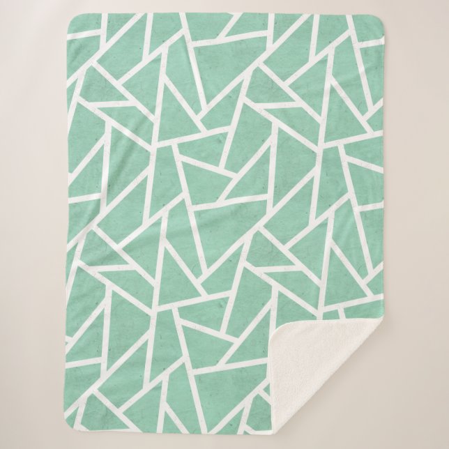 Cobertor Sherpa Padrão de mosaico branco e verde da Casa da Moeda (Frente)
