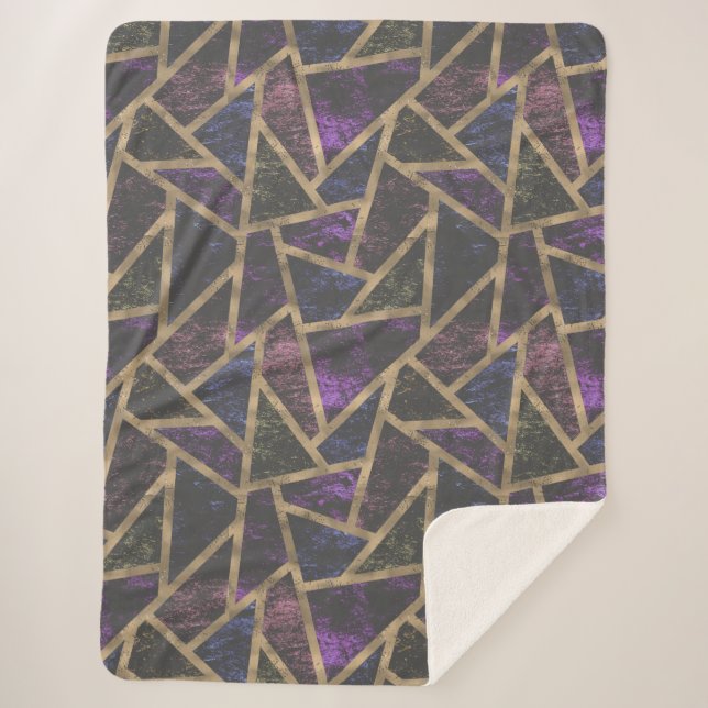 Cobertor Sherpa Padrão de mosaico roxo e ouro (Frente)