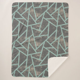 Cobertor Sherpa Padrão de mosaico verde-claro e cinza