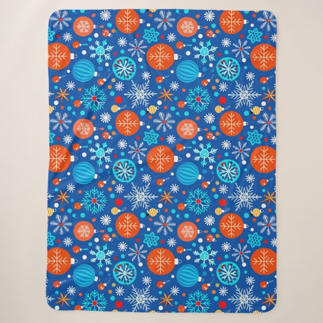 Cobertor Sherpa Padrão de Natal azul (Frente)