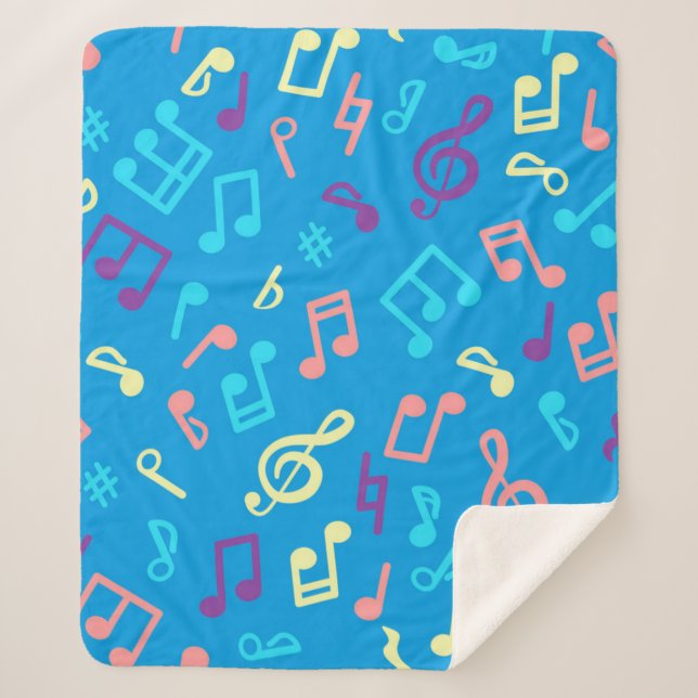 Cobertor Sherpa Padrão de notas musicais (Frente)