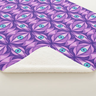 Cobertor Sherpa Padrão de Olho Botânico Abstrato Maximalista Roxo
