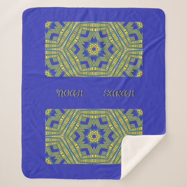 Cobertor Sherpa Padrão de Onda Amarelo Azul (Frente)