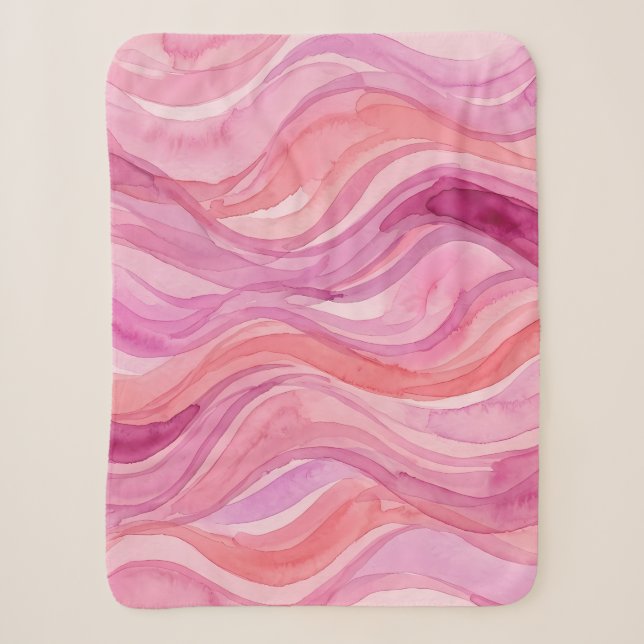 Cobertor Sherpa Padrão de Ondas de Aquarela Rosa (Frente)