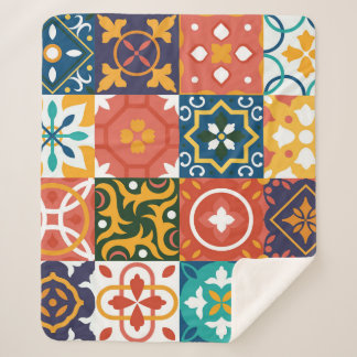 Cobertor Sherpa Padrão de Ornamentado de Azulejos de Vintagem Geom