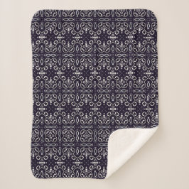 Cobertor Sherpa Padrão de Ornamento Branco Vintage Elegante em Azu