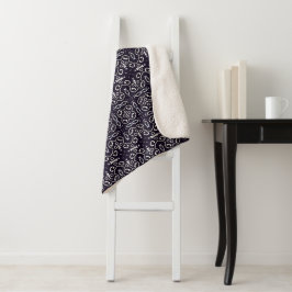 Cobertor Sherpa Padrão de Ornamento Branco Vintage Elegante em Azu